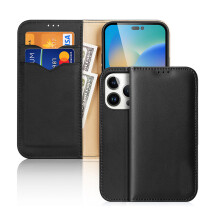 Abnehmbare magnetische Brieftaschenhülle für iPhone 14 Pro, stoßdämpfende Rückseite aus echtem Rindsleder, Schutzhülle mit Stoß- und