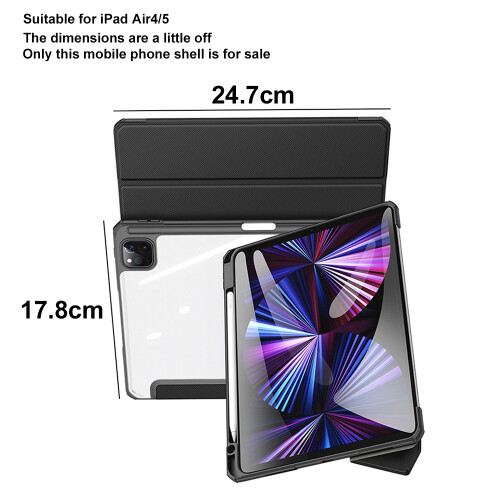 Capa híbrida para iPad Air de 10,9 polegadas, com parte traseira transparente, à prova de choque, com ativação/desativação automática e 1