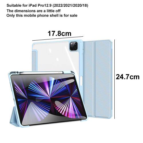 Capa traseira transparente para iPad Pro de 12,9 polegadas, com suporte flexível, amortecedor e bordas elevadas para proteção da tela. 1