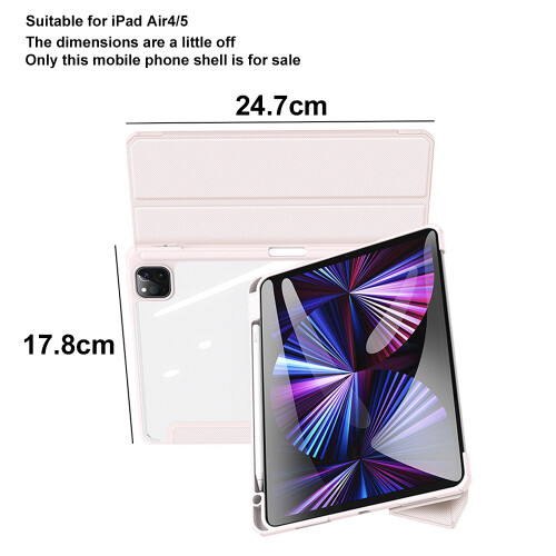 Capa híbrida para iPad Air de 10,9 polegadas, com parte traseira transparente, à prova de choque, com ativação/desativação automática e 1