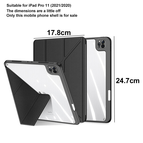 Capa destacável para iPad Pro de 11 polegadas, capa magnética transparente com revestimento triplo em couro PU, interior em ultrafibra para maior 1