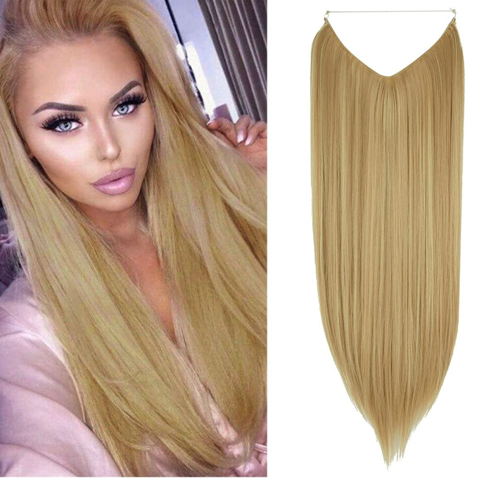 Unisex 22 Inch Halo Hair Extensions Dirty Blonde Remy Human Hair Invisible Wire Instant Volume Boost
