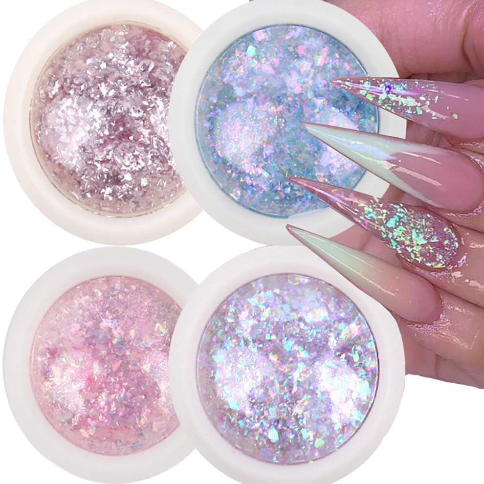 Nail Glitter and Chrome Nail Powder Set with Multicolor Shimmer Effect for Mermaid Nail Art