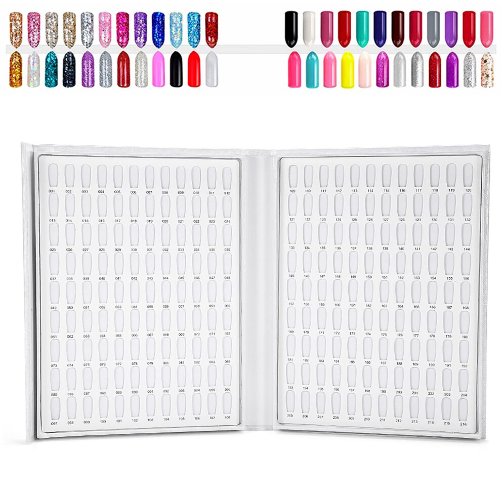 Nail Color Display Book 216 Tips Large Capacity Gel Polish Chart White or Pink for Salon