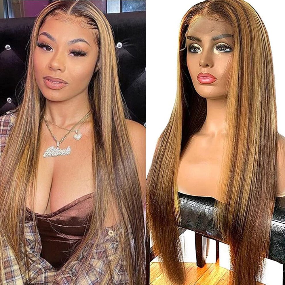 Unisex Ombre Human Hair Lace Front Wig 13X6x1 T Part Straight Bob 4/27 Highlight Glueless Natural Hairline