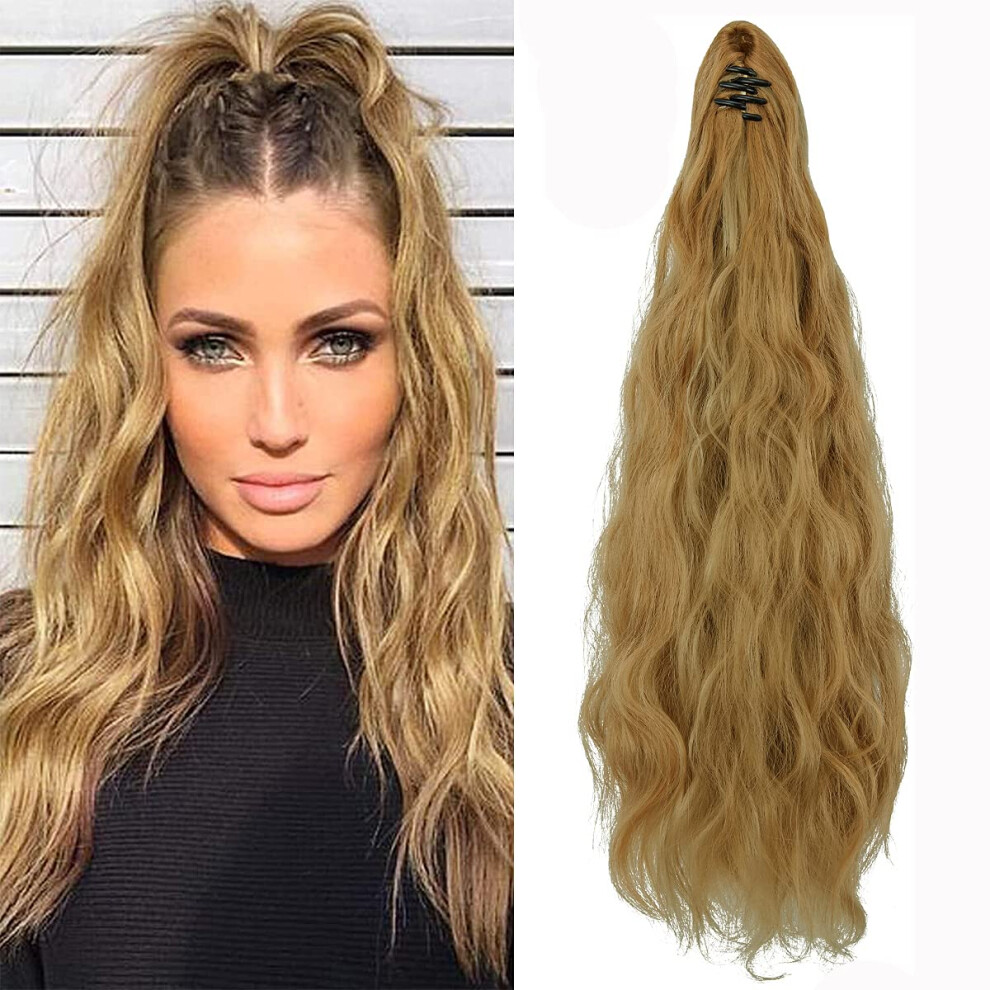18 Inch Curly Ponytail Hair Extension with Drawstring and Clip, Ash Blonde for Instant Volume