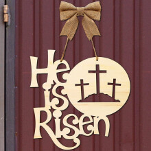 Wooden Easter Door Hanger - He is Risen Rustic Cross Sign, Carved Christian Wall Art for Home Decor