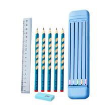 Kit de papeterie et de loisirs créatifs comprenant 5 crayons, une gomme, une règle et un stylo ABS compact pour élèves et enfants - Coffret