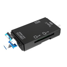 6-in-1 USB 3.0 OTG-kaartlezer voor Secure Digital/TF-kaartlezers, splitteradapter voor mobiele telefoons en computers - zwart