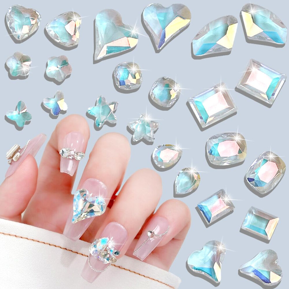 Nail Gems Nail Rhinestones 24pcs 3D Crystal MultiShape Butterfly Heart Star Charms Set