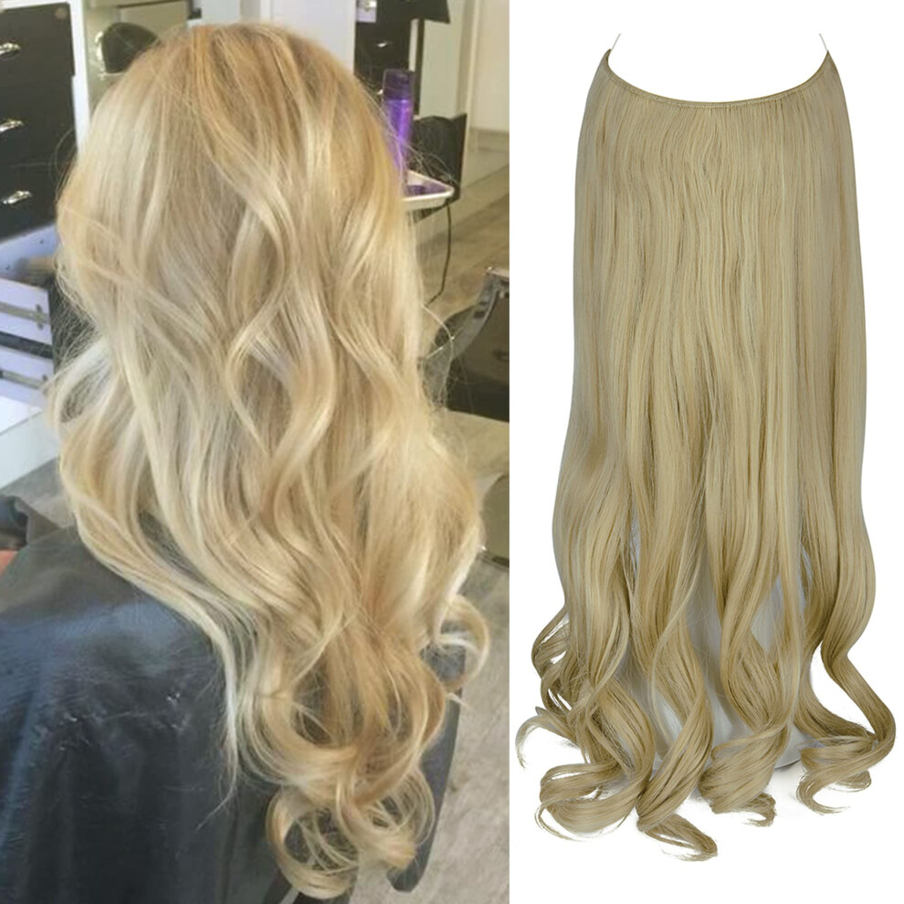 Unisex Halo Hair Extensions Dirty Blonde 20' 150G Invisible Wire Headband Synthetic Hairpiece For Women