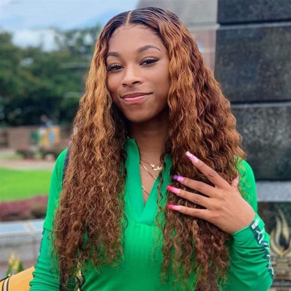 Unisex Honey Blonde Kinky Curly Lace Front Wig 13X4 Brazilian Human Hair Ombre 1B/30 Glueless Hd Lace