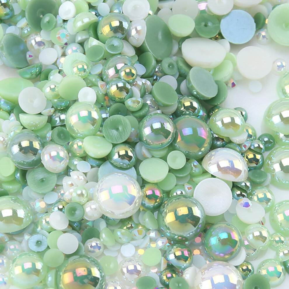 Green Flatback Pearls And Ab Color Rhinestones 30G 1400Pcs Mixed Sizes For Nail Art Tumblers