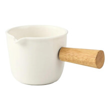 Milk Frothing Pitcher with Wooden Handle, Ceramic Espresso Milk Jug 180ml, Precision Pour Spout
