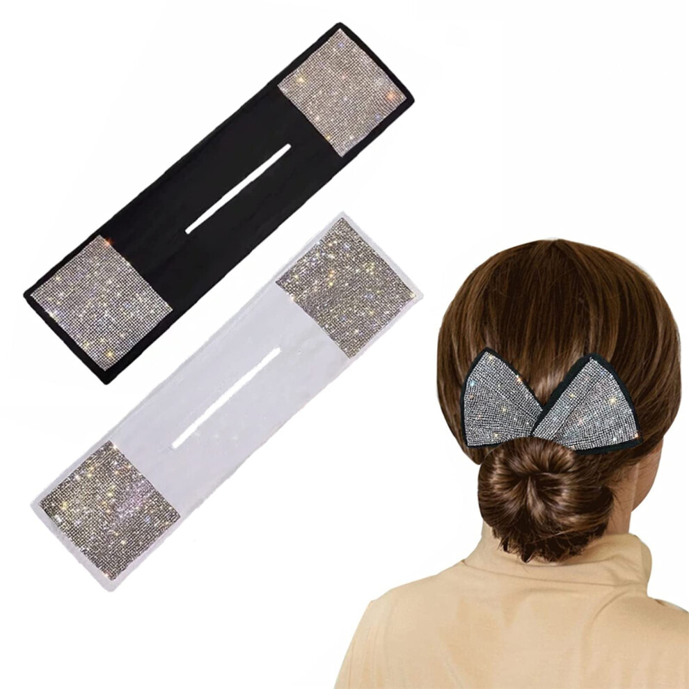 Hair Bun Maker with Rhinestone Headband, Donut and French Twist Styling Tool for Women Girls 2PCS