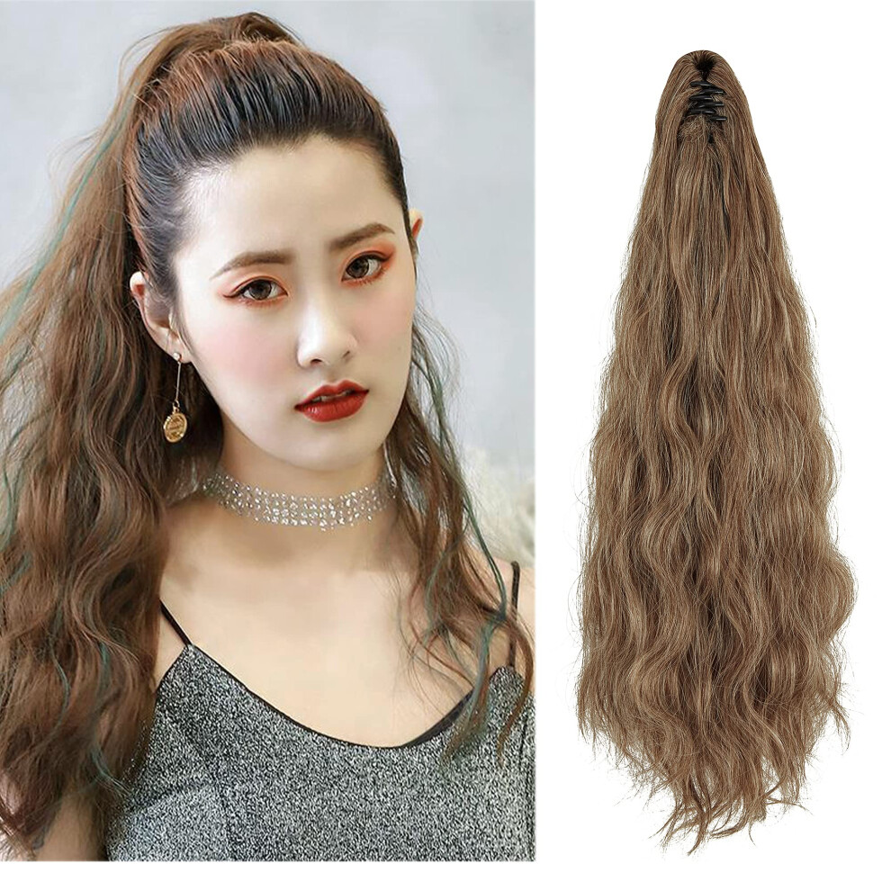 Unisex 18 Inch Wavy Curly Ponytail Extension With Claw Clip, Synthetic Two Tone 30/613# Hairpiece
