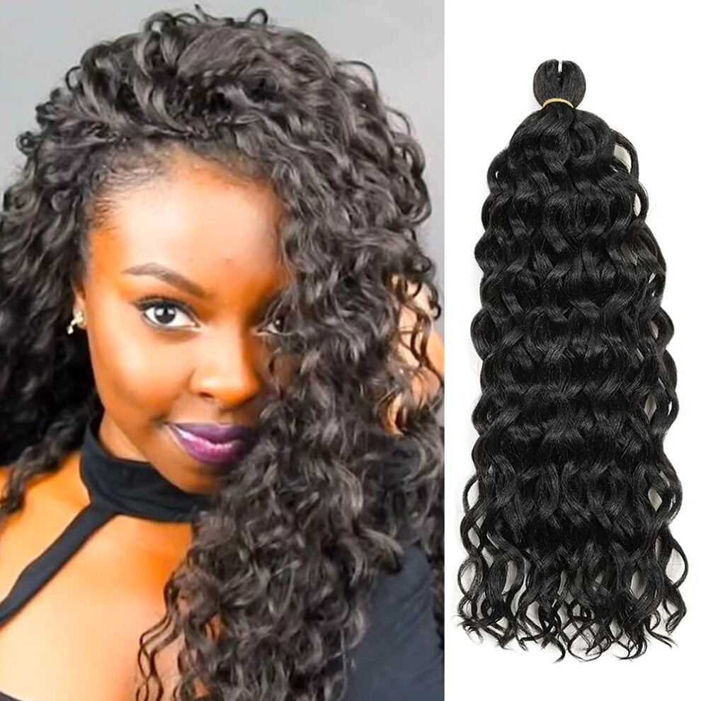 Unisex Black Ocean Wave Crochet Hair 18 Inch 1B Hawaii Curl Braiding Extensions For Women