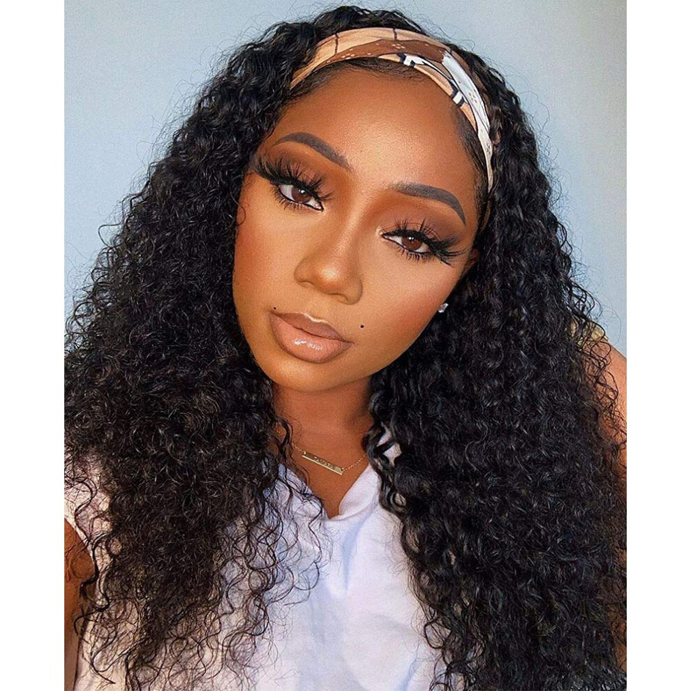 Headband Wig Human Hair Glueless Brazilian Curly Wave 150 Density for Black Women 20 Inch