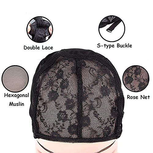 2Pcs XL Black Double Lace Wig Cap with Adjustable Straps for Wig Making Secure Fit 2