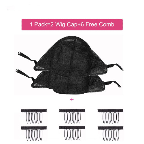 2Pcs XL Black Double Lace Wig Cap with Adjustable Straps for Wig Making Secure Fit 1