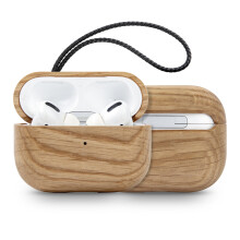 Kožené pouzdro pro AirPods Pro 2. generace, ochranné pouzdro z přírodního dřeva s nárazuvzdorným tvrdým dřevěným ochranným krytem pro