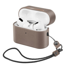 Husă din piele naturală pentru AirPods, husă de protecție rezistentă la șocuri cu șnur integrat, suport pentru încărcător wireless pentru