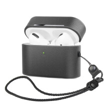 Teljes testet védő AirPods tok, valódi bőr, strapabíró PC héjjal, vezeték nélküli töltő és LED világítás támogatásával, karcálló