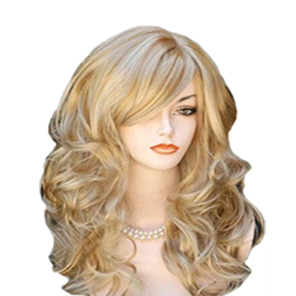 Unisex Pink Gradient Graybrown Long Wavy Synthetic Wig With Bangs, Heatresistant Hair For Women Cosplay