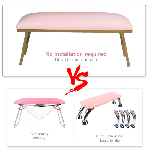 Pink Nail Arm Rest for Nail Tech with Microfiber Leather Mat, Comfortable NonSlip Hand Support 2