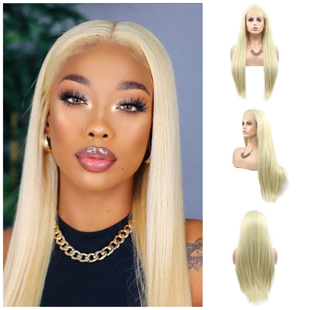 Blonde Lace Front Wig 613 Long Straight 24 Inch Heat Resistant Synthetic Wig for Women