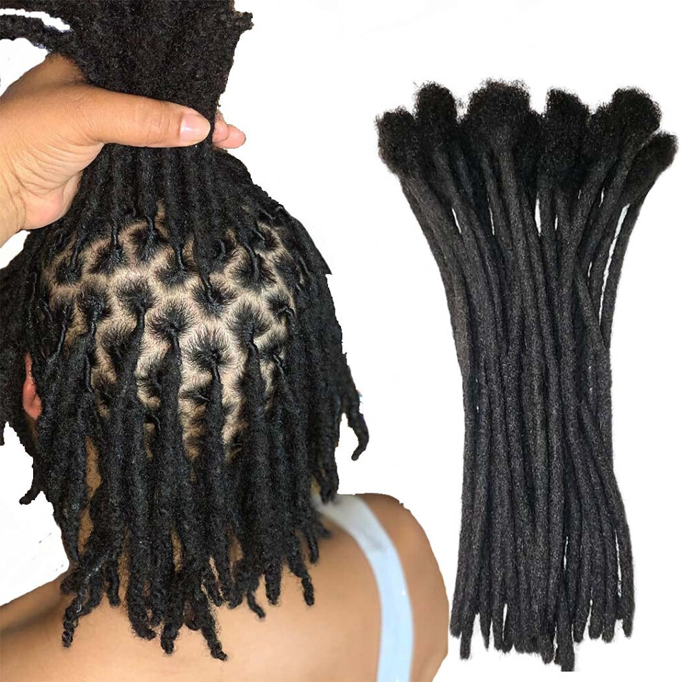 Unisex Black 100% Human Hair Dreadlock Extensions Natural #1B Afro Kinky Locs 0.4Cm Small Diameter 10Inch 20 Strands