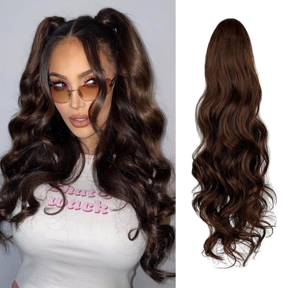 Ponytail Extension 22 Inch Wavy Drawstring with Secure Comb, Heat Resistant Synthetic Hair for Women