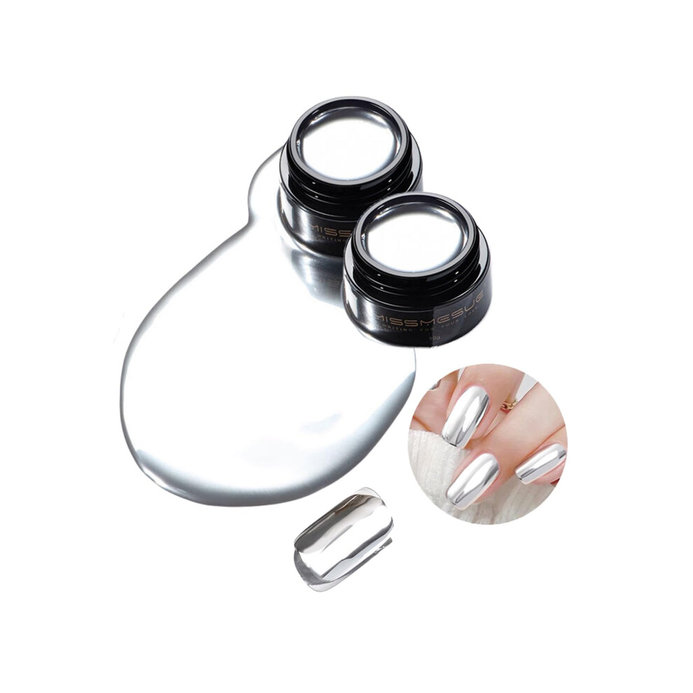 Silver Metallic Nail Polish Set, Mirror Chrome Gel For Nail Art With Longlasting Gloss Finish