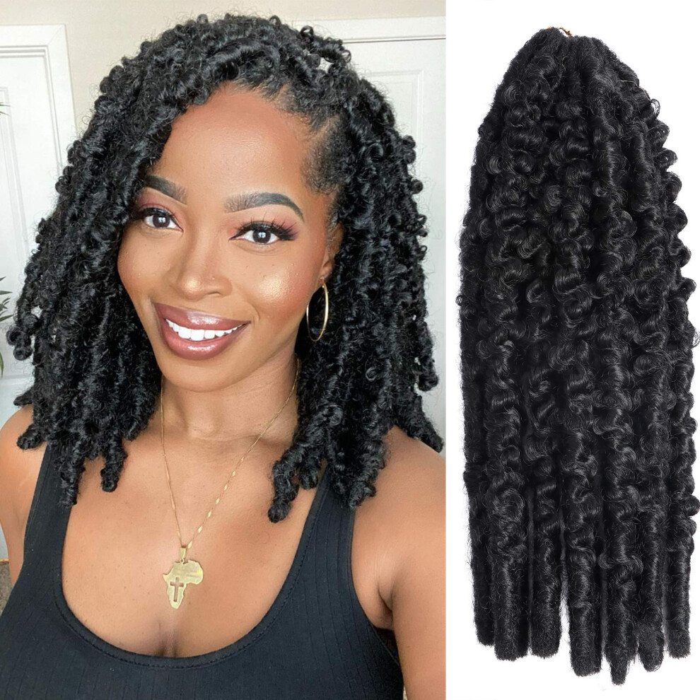 Unisex Black 12 Inch Prelooped Butterfly Locs Crochet Hair 6 Packs Natural Distressed Braids Extensions