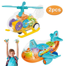 Carrinho de brinquedo transparente HAOAN para crianças pequenas, helicóptero de brinquedo elétrico com engrenagens coloridas em movimento, música