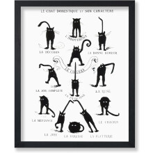 Vintage djurposter - Retro minimalistisk kattsilhuett, fransk svart konsttryck - Väggdekor för hemmet, studentrummet - 8x10 utan ram