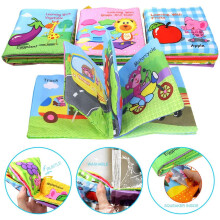 Conjunto de 4 Livros Sonoros para Bebês - Livro de Tecido Macio com Textura Amassada para Bebês, Frutas, Veículos, Legumes, Formas e Cores -