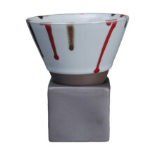 200ML Crude Pottery Coffee Cup with Funnel & Base - Heat-resistant Handmade Japanese Style Tapered Mug for Latte, Cappuccino, Tea, Espresso - Ideal