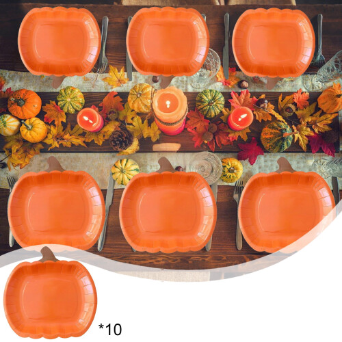 Yhmxh10PCS9" Φθινοπωρινά Χάρτινα Πιάτα Κολοκύθας, Πολύχρωμα Πιάτα Δείπνου & Επιδόρπιο 1