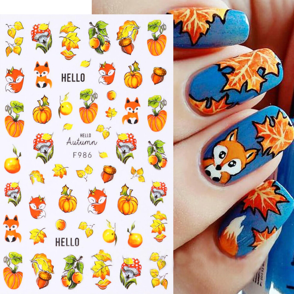 Thanksgiving Nail Stickers 3D Pumpkin and Maple Leaf Self Adhesive Fall Nail Art Decals for DIY Manicure