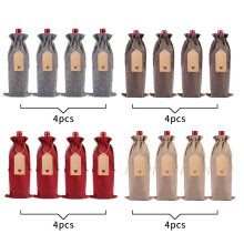 Liquidation de décorations et ornements de Noël - Ensemble de sacs à bouteilles de vin en lin avec étiquettes, emballage pour vin rouge, idéal