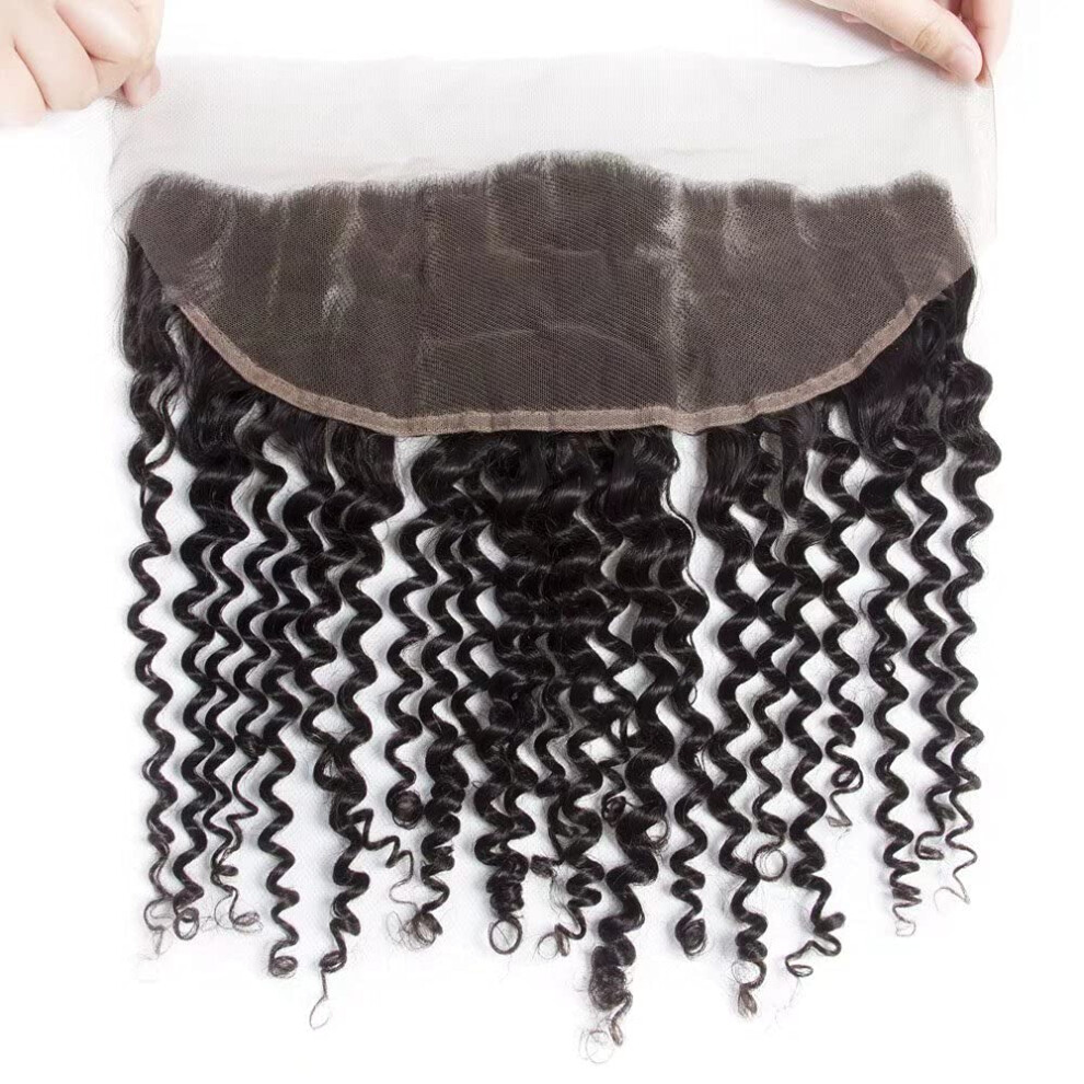 Unisex Brazilian Curly Lace Frontal 13X4 Closure 24 Inch Kinky Curly Virgin Hair Natural Hairline