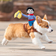 Ropa de vaquero para perros estilo caballero con muñeco y sombrero, divertida prenda para llevar a cachorros.