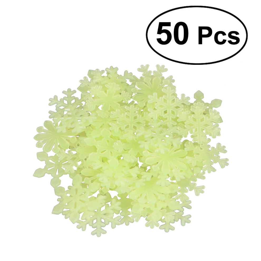 Gregiular 50Pcs Christmas Glow Snowflake Wall Decal Luminous Sticker For Decor (Yellow) Yellow