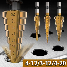 Willstar 3pcs HSS Cobalt Multiple Hole 50 Sizes Step Drill Bit Set Tools/3X HSS Step Cone Drill Titanium Coated Hole Cutter Bit Set 3-12 4-12/20 mm