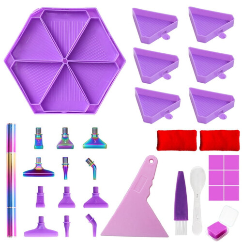 6 Grid Palette Tray Kits Hexagon Large Capacity Drill Plate Art ,C
