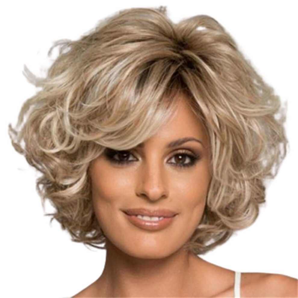 Synthetic Pixie Cut Wig Short Blonde Heat Resistant Wavy Hair with Natural Hairline and Adjustable Cap