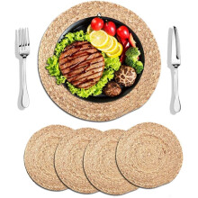 4Pcs Woven Placemats, Round Straw Braided Tablemats Natural Handmade Heat Resistant Non-Slip Potholder for Dining Table