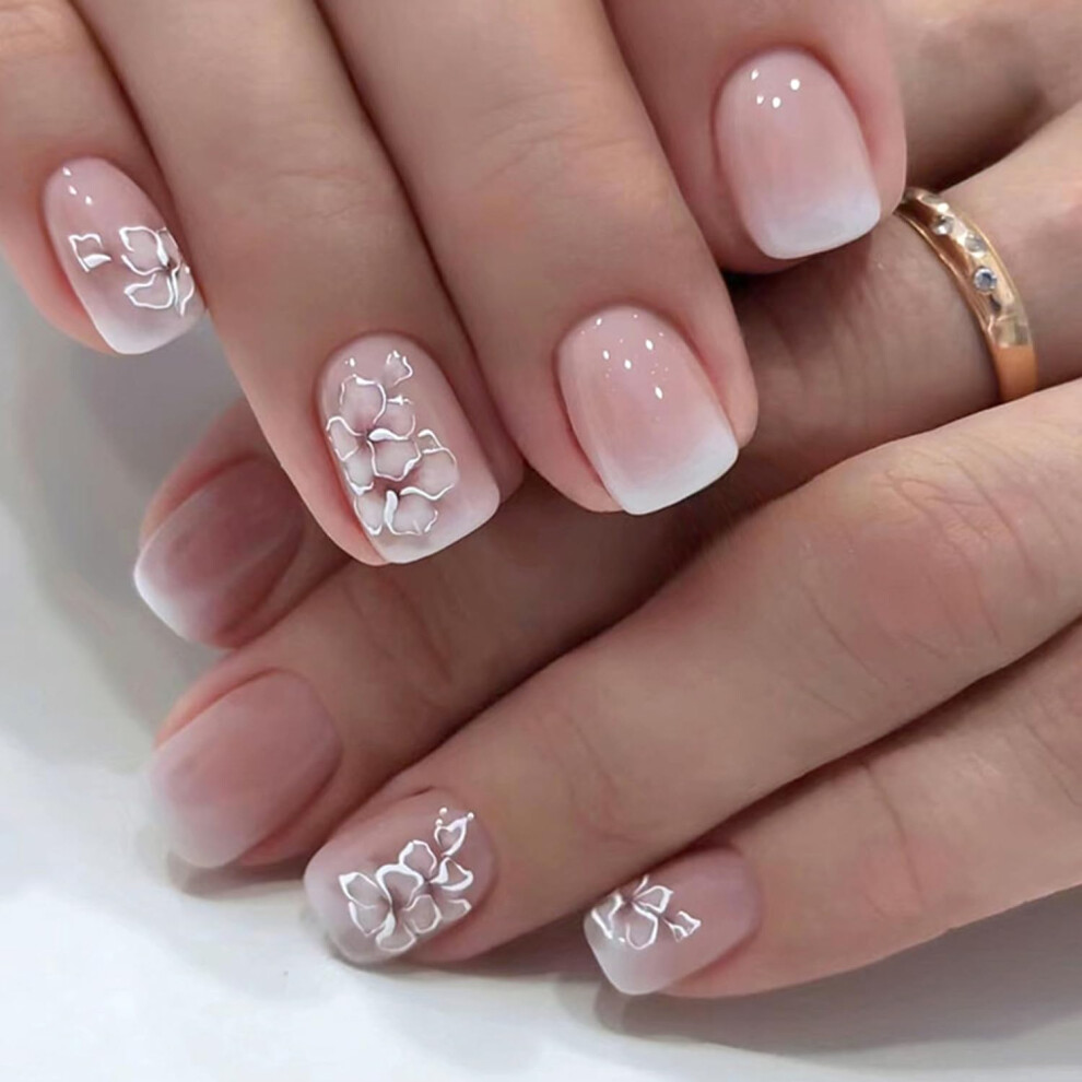 Pink Gradient Square Press On Nails Short Acrylic Fake Nails Readytowear Manicure 24Pcs
