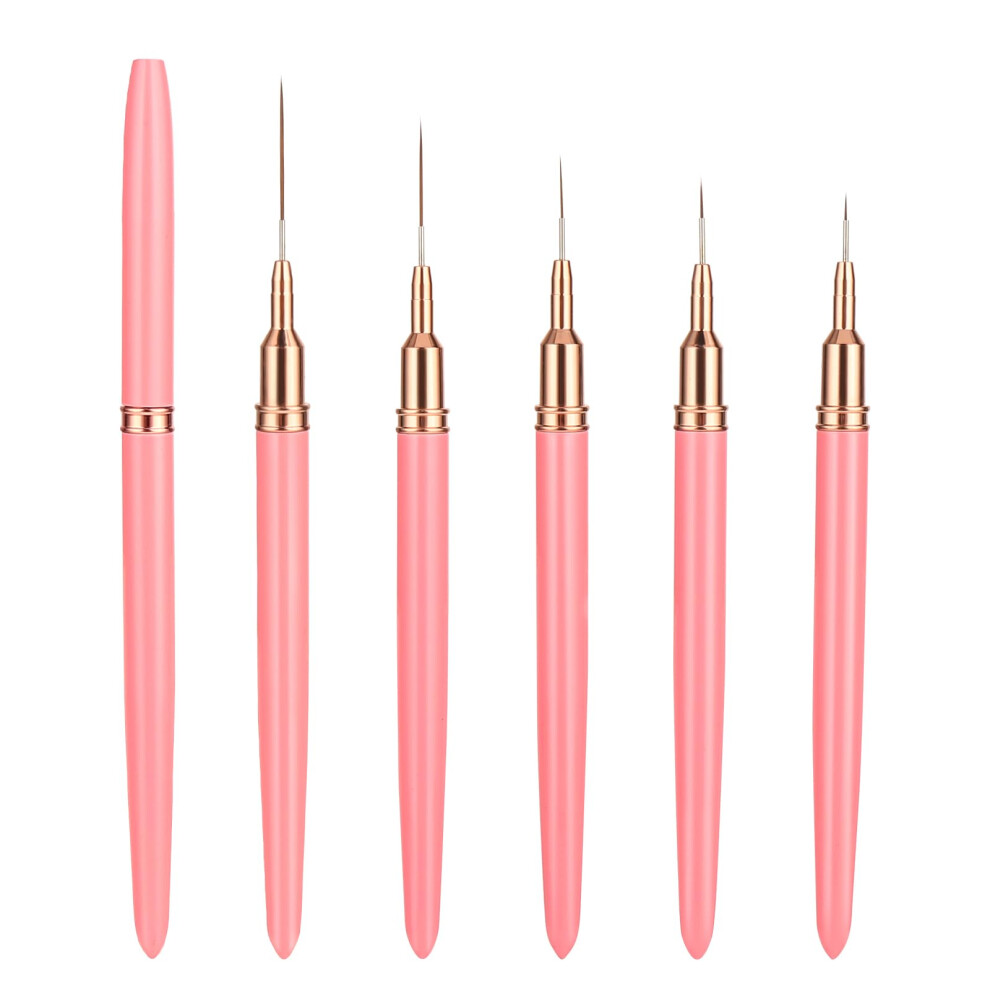 Pink Nail Art Brushes 5Pcs Thin Liner Set For Precise Detail Designs With Multiple Bristle Lengths